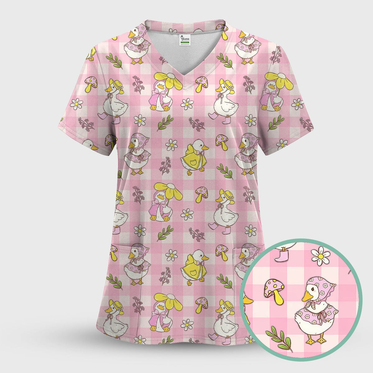 Duck Outfit Gingham Nurse Scrub Top