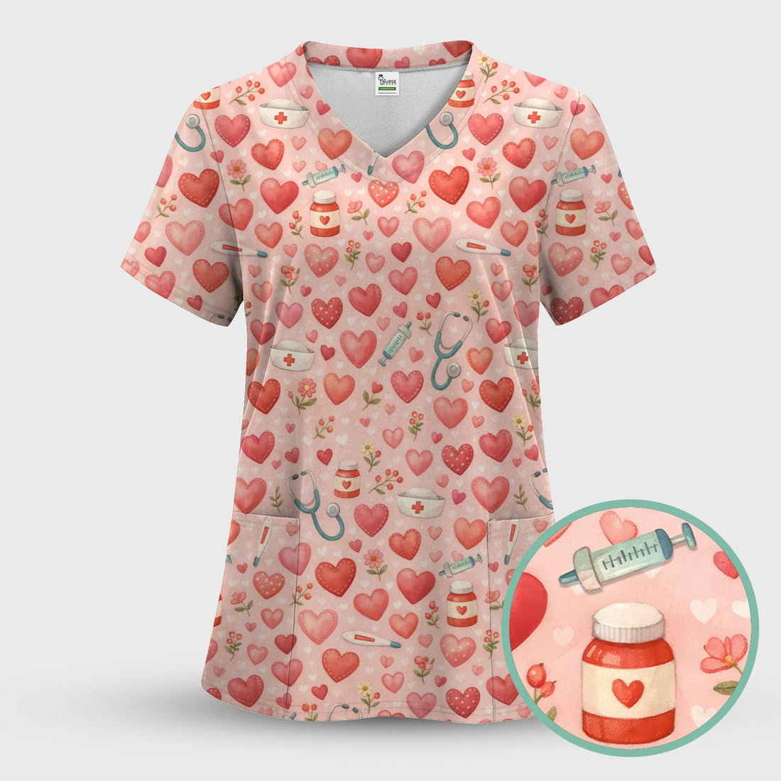 Medical Heart Scrub Top - Valentines Day Gift For Nurse