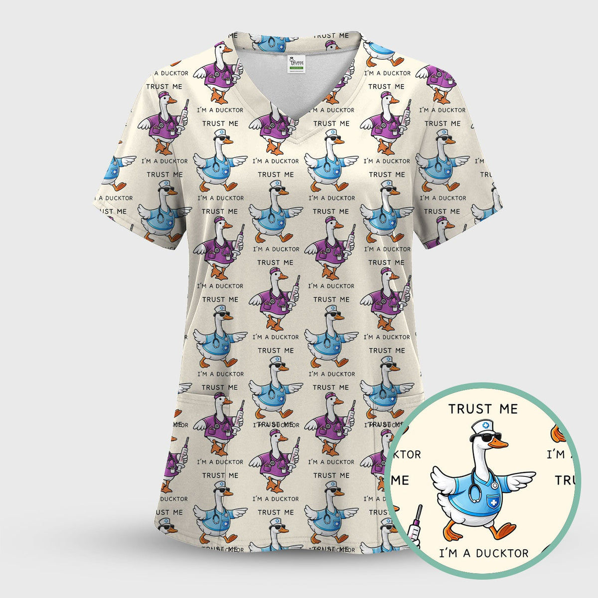 Duck Cartoon Nurse Scrub Top