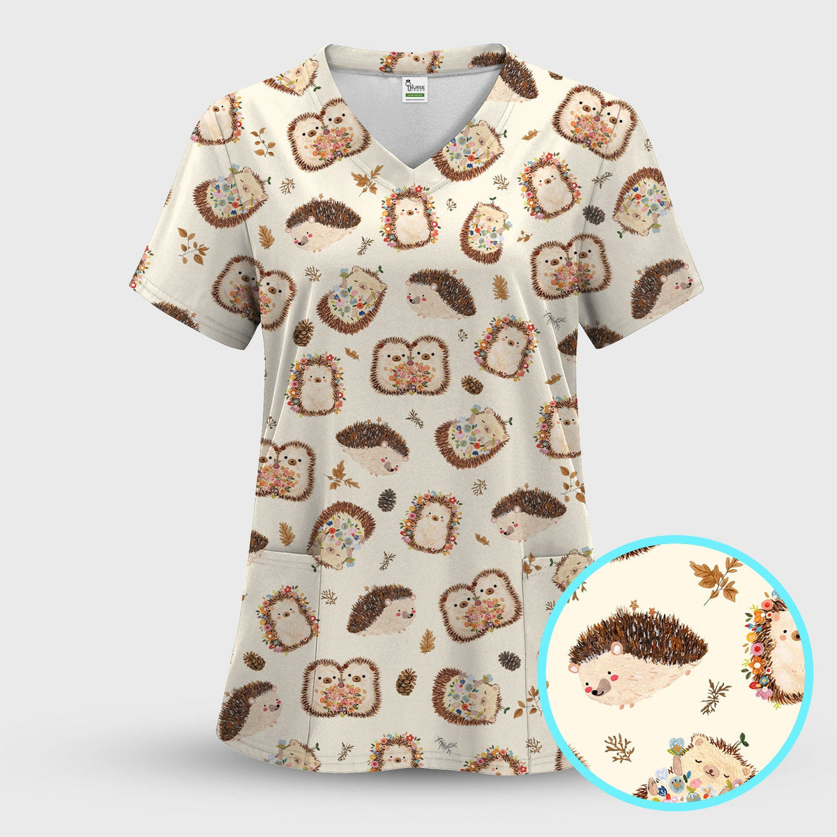 Hedgehog Floral Nurse Scrub Set