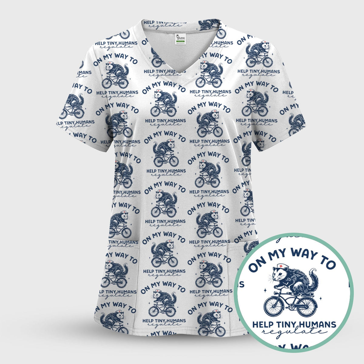 Biking Opossum Funny Quote Nurse Scrub Top