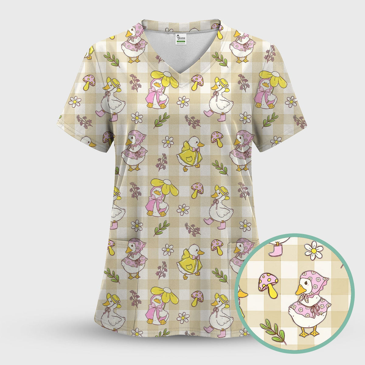 Duck Outfit Gingham Nurse Scrub Top