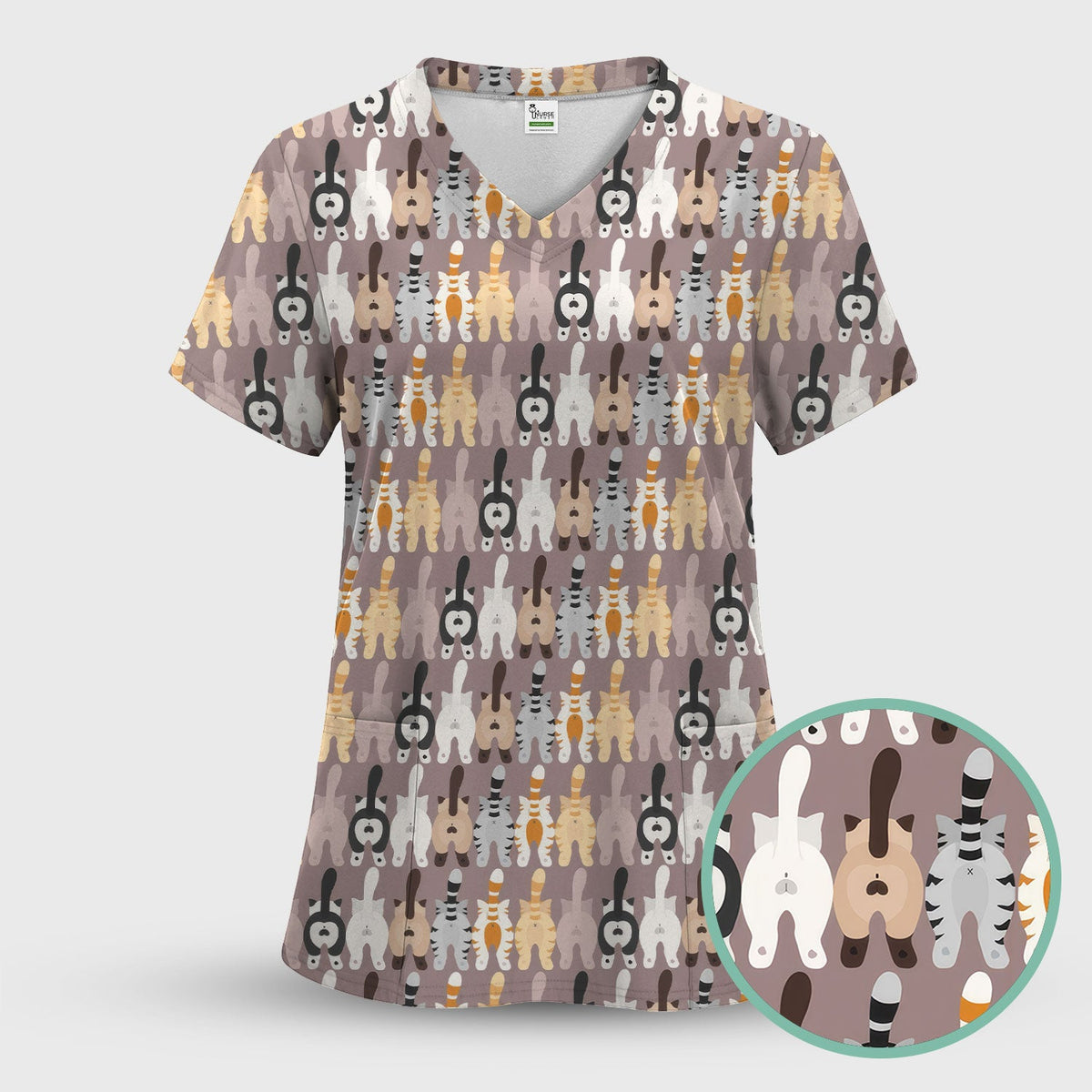 Funny Cat Butt Nurse Scrub Set