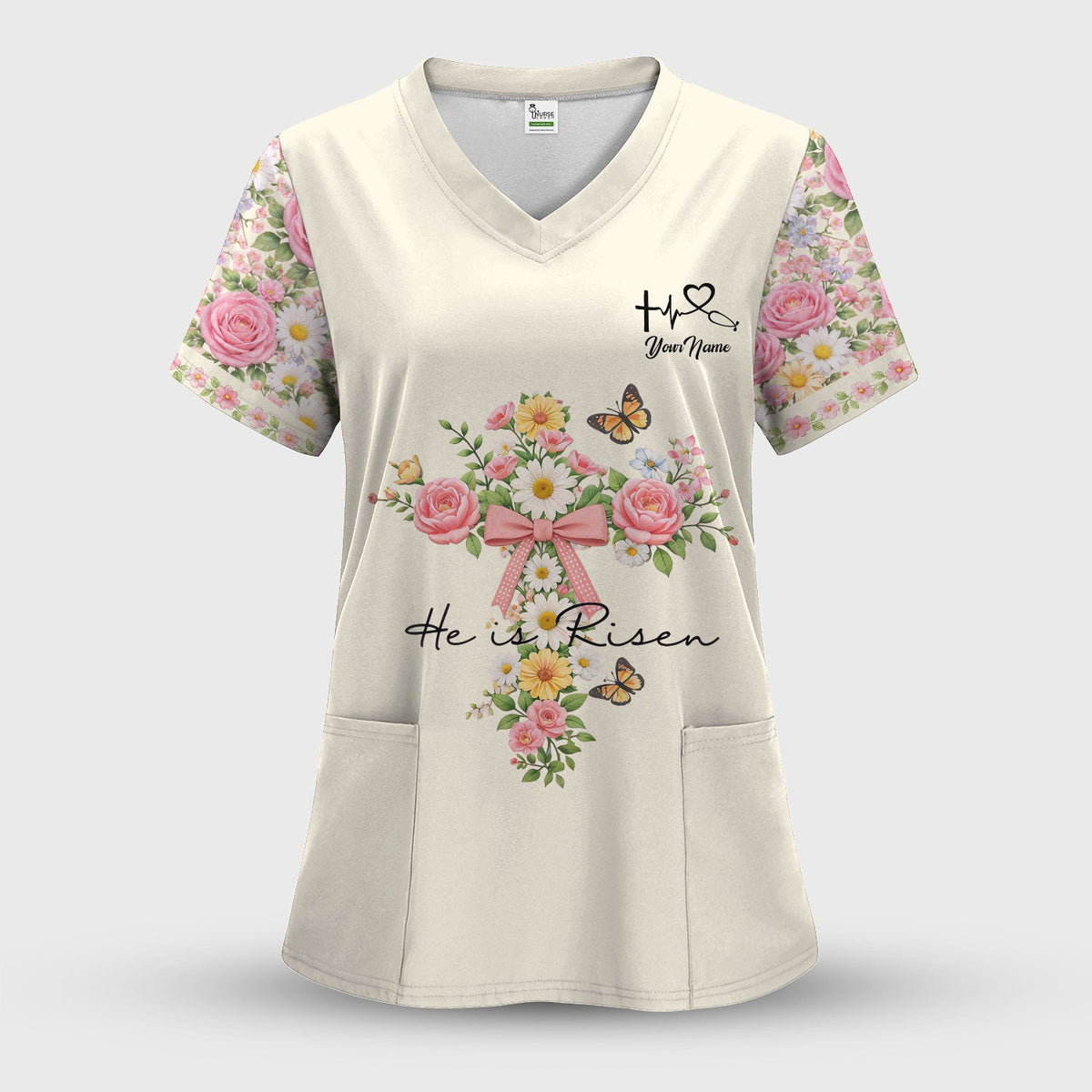 Personalized Easter Nurse He Is Risen Scrub Set