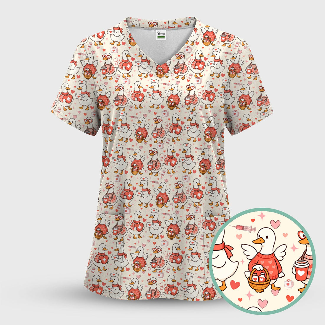 Valentine Goose Nurse Heart Scrub Top