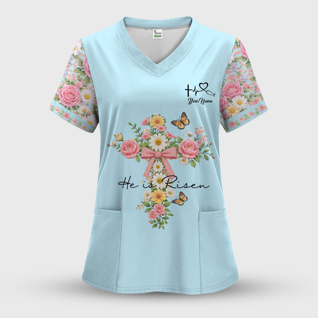 Personalized Easter Nurse He Is Risen Scrub Top