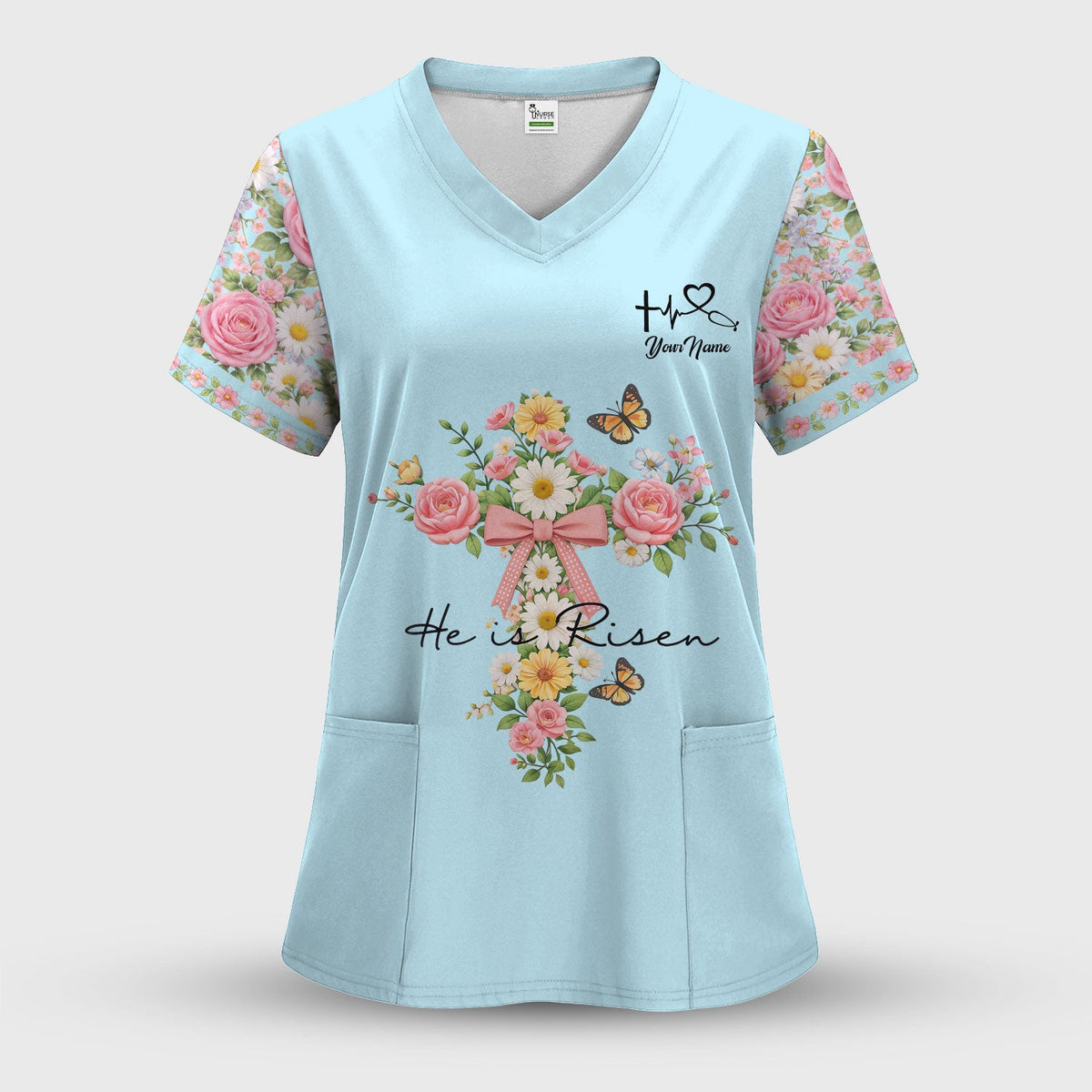 Personalized Easter Nurse He Is Risen Scrub Top