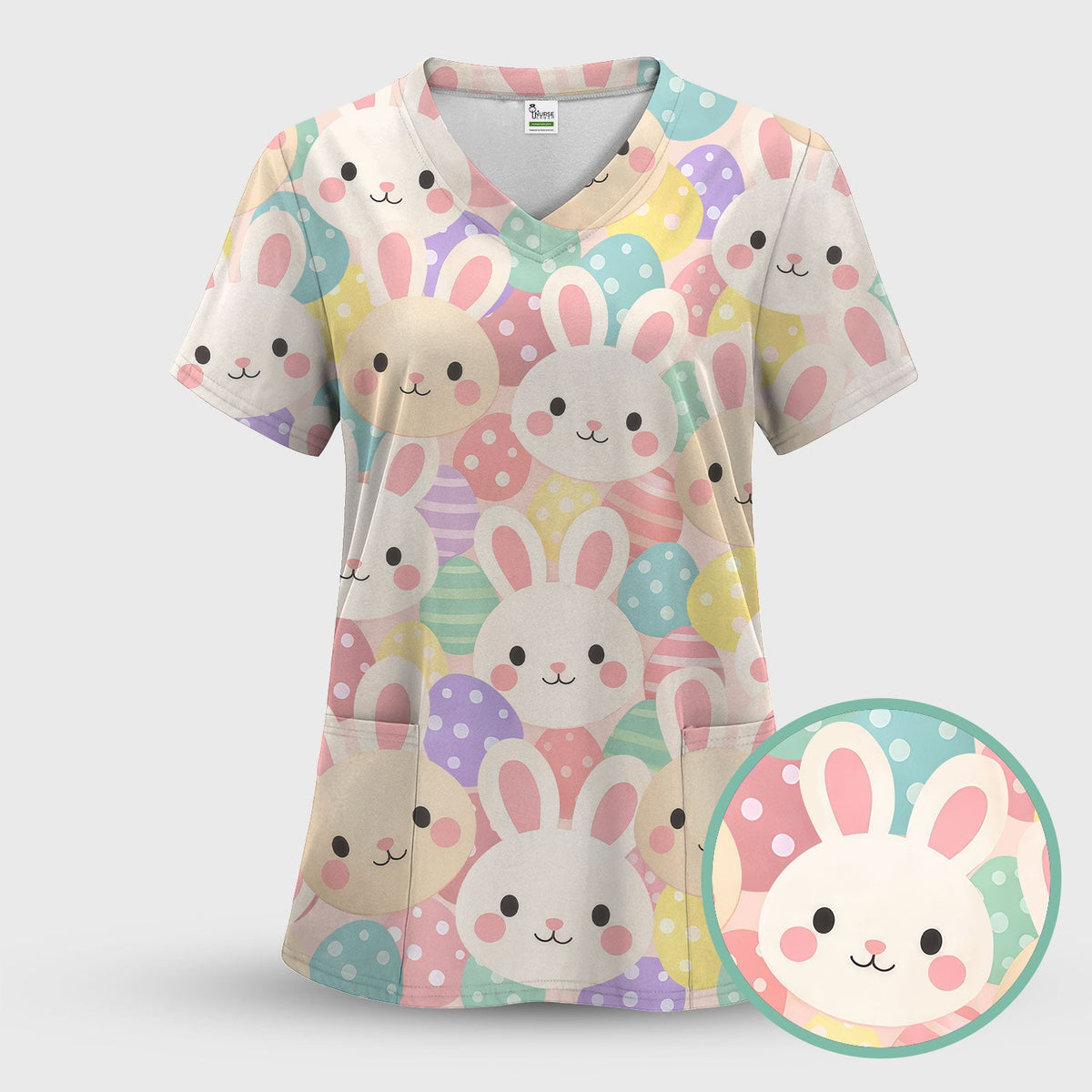 Pastel Bunny Easter Eggs Nurse Scrub Set