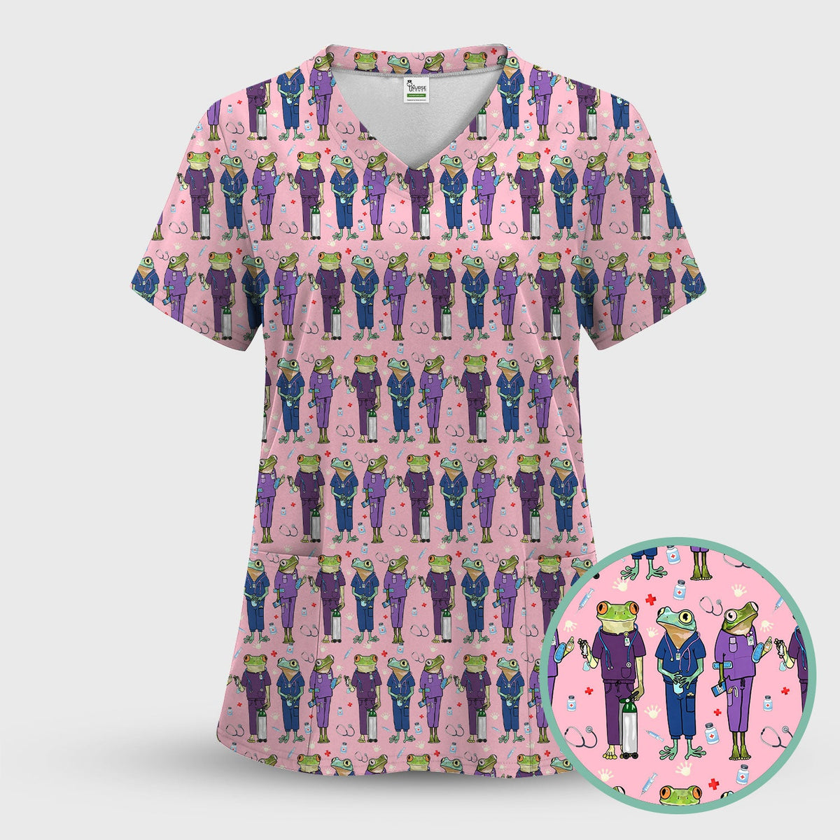 Frog Print Nurse Scrub Top