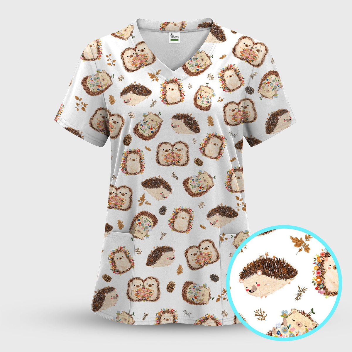 Hedgehog Floral Nurse Scrub Set