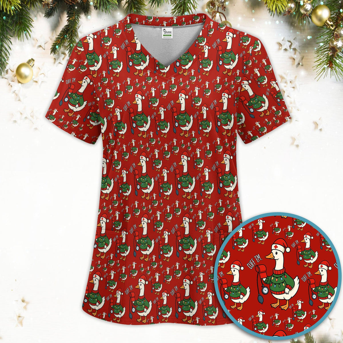 Christmas Duck Nurse Scrub Set