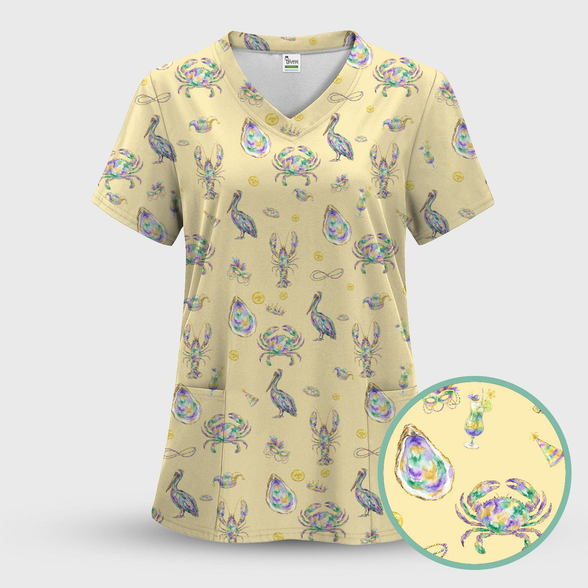Mardi Gras Seafood Nurse Scrub Set