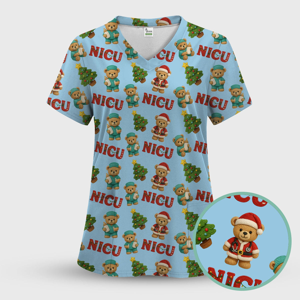 NICU Nurse Teddy Bear Scrub Top - Christmas Gift