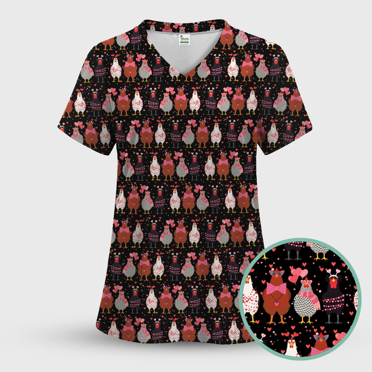 Chicken Valentine Nurse Scrub Set
