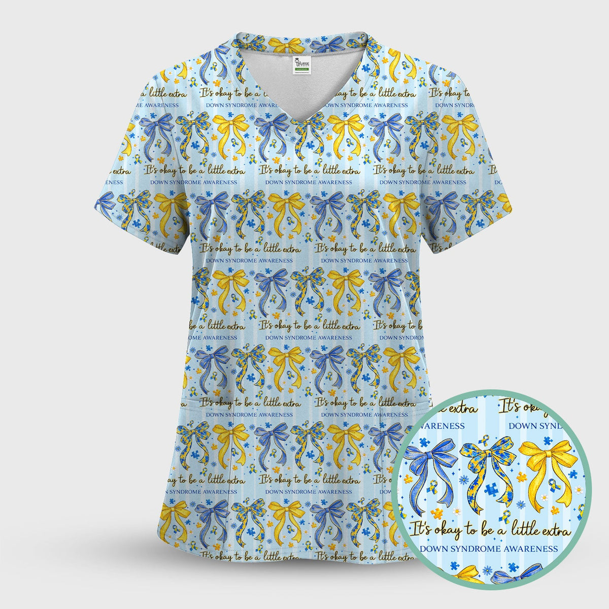 Down Syndrome Awareness Ribbon Nurse Scrub Set