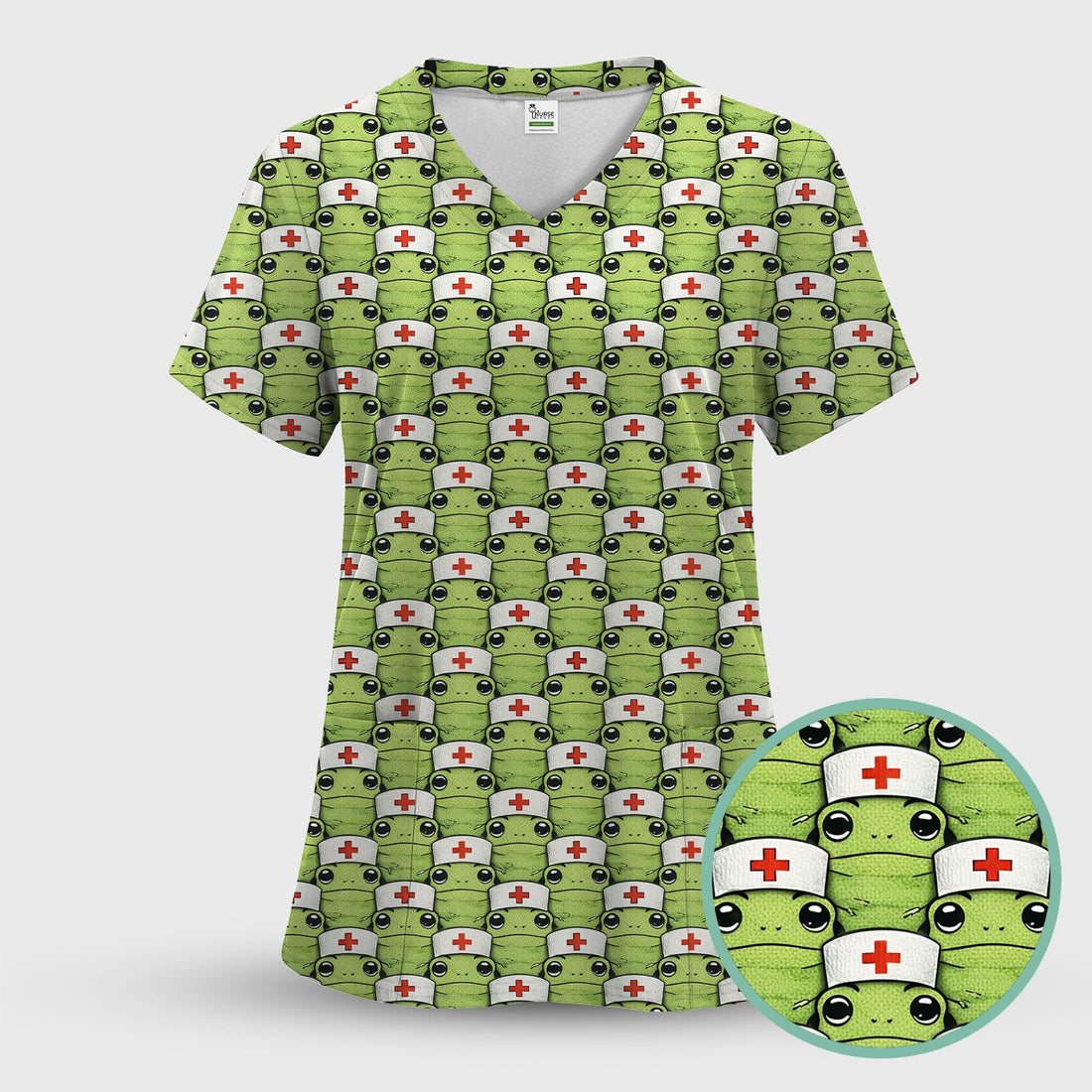 Green Frog Nurse Scrub Top