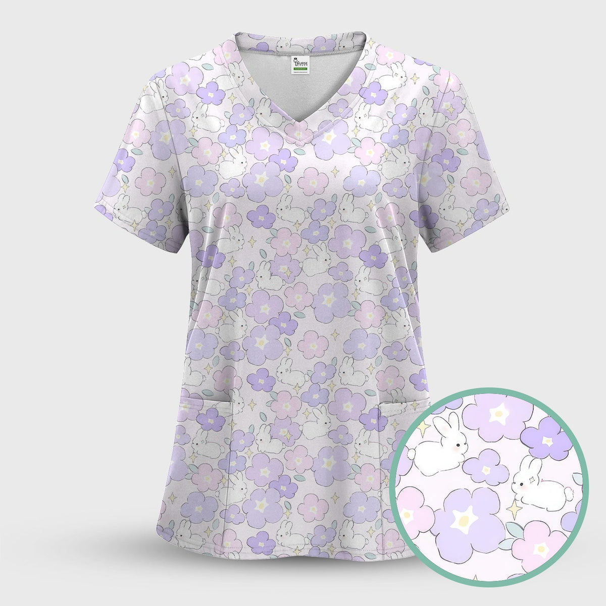 Bunny Floral Pastel Nurse Scrub Set