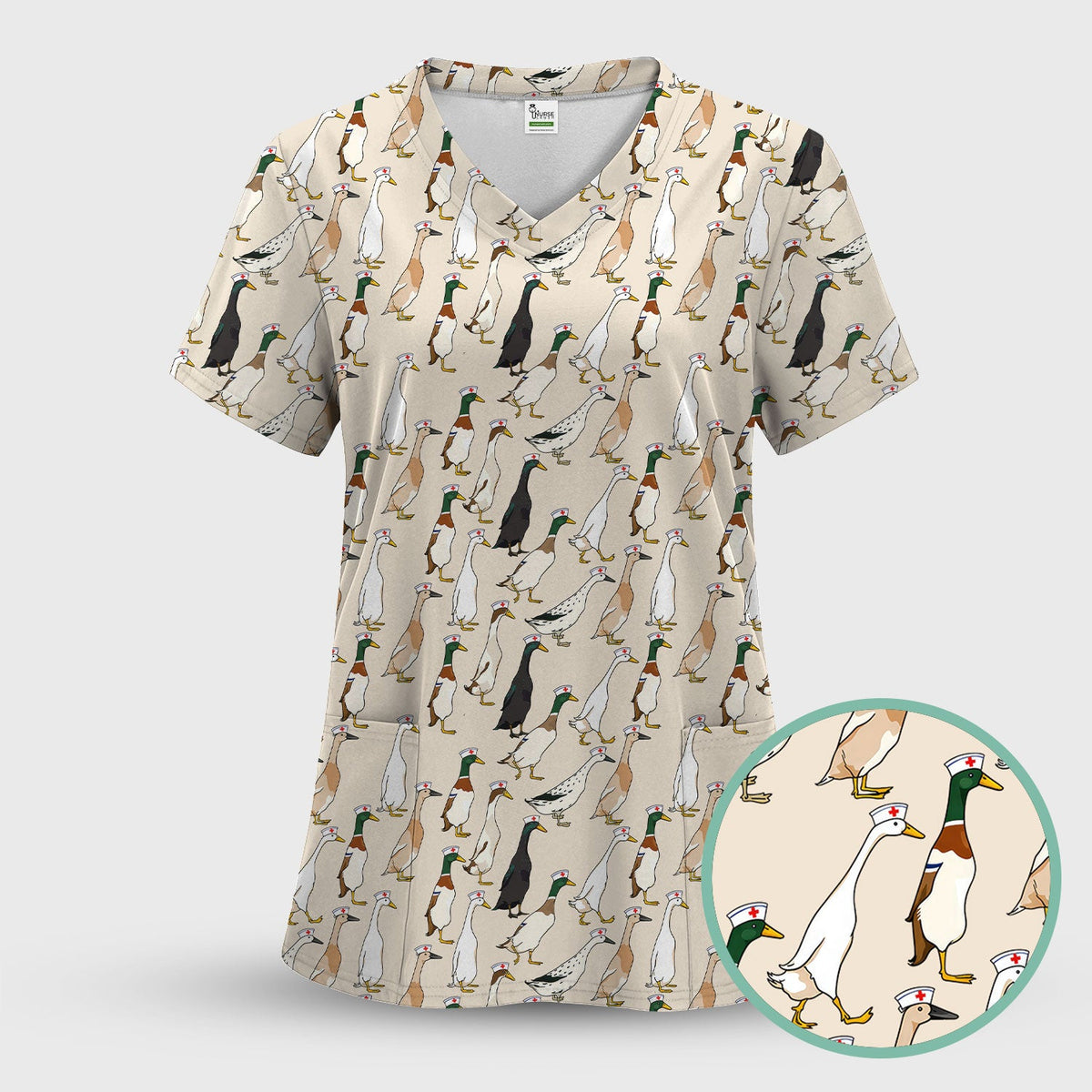 Duck Pattern Nurse Scrub Set