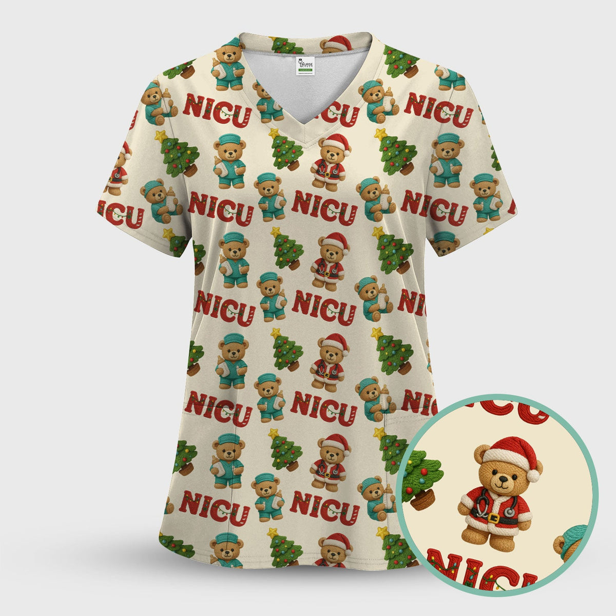 NICU Nurse Teddy Bear Scrub Top - Christmas Gift