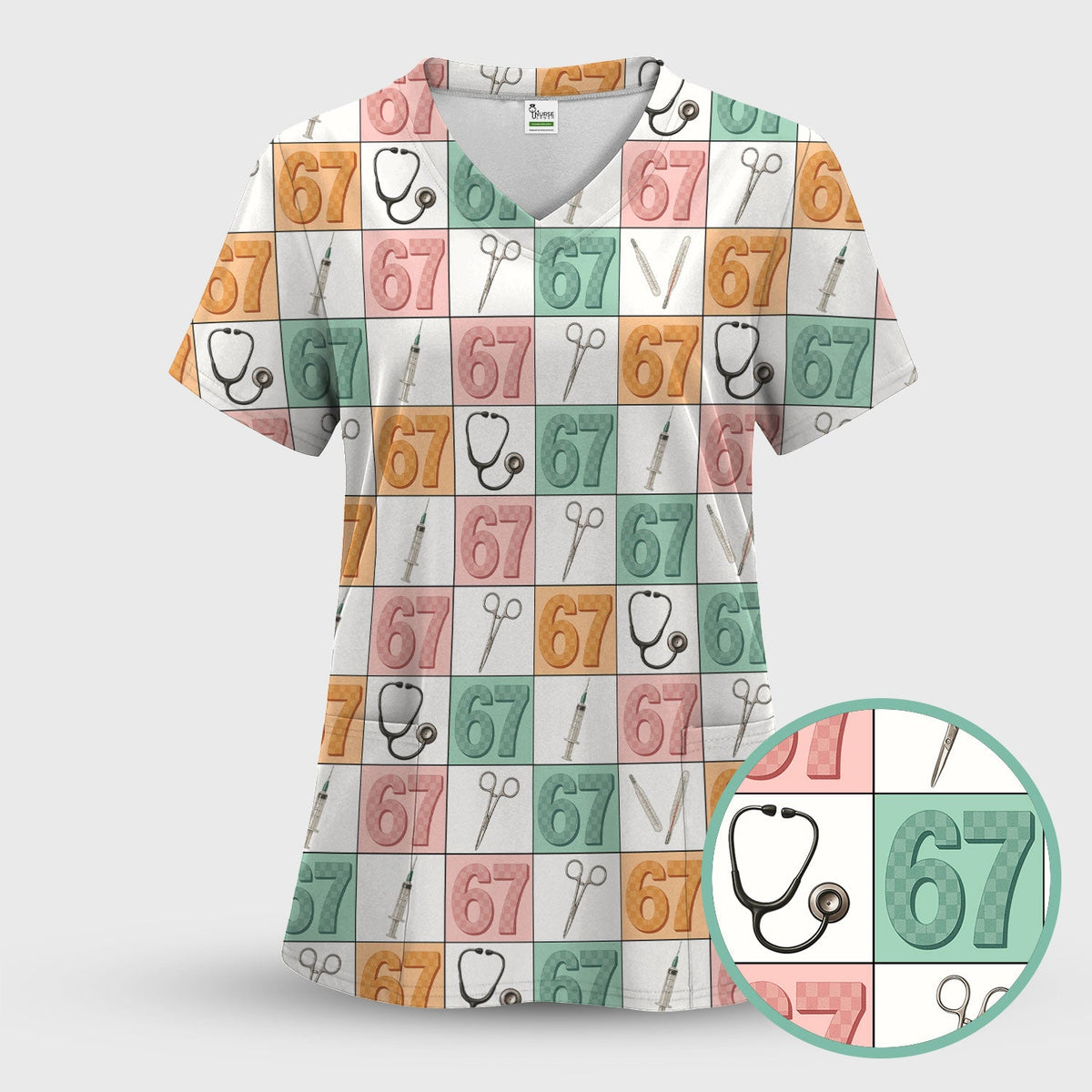 67 Patchwork Medical Tools Nurse Scrub Top