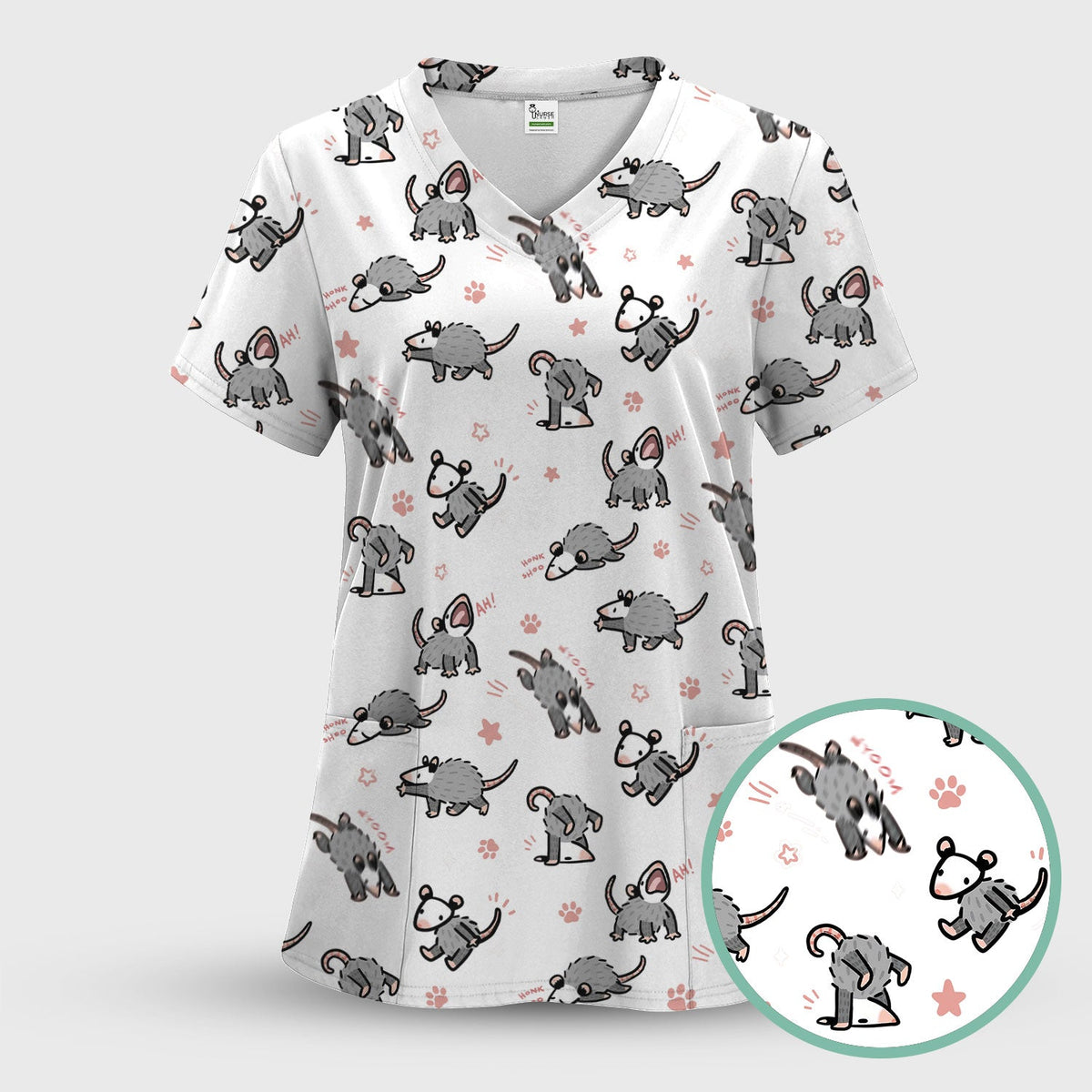 Cartoon Opossum Nurse Scrub Set
