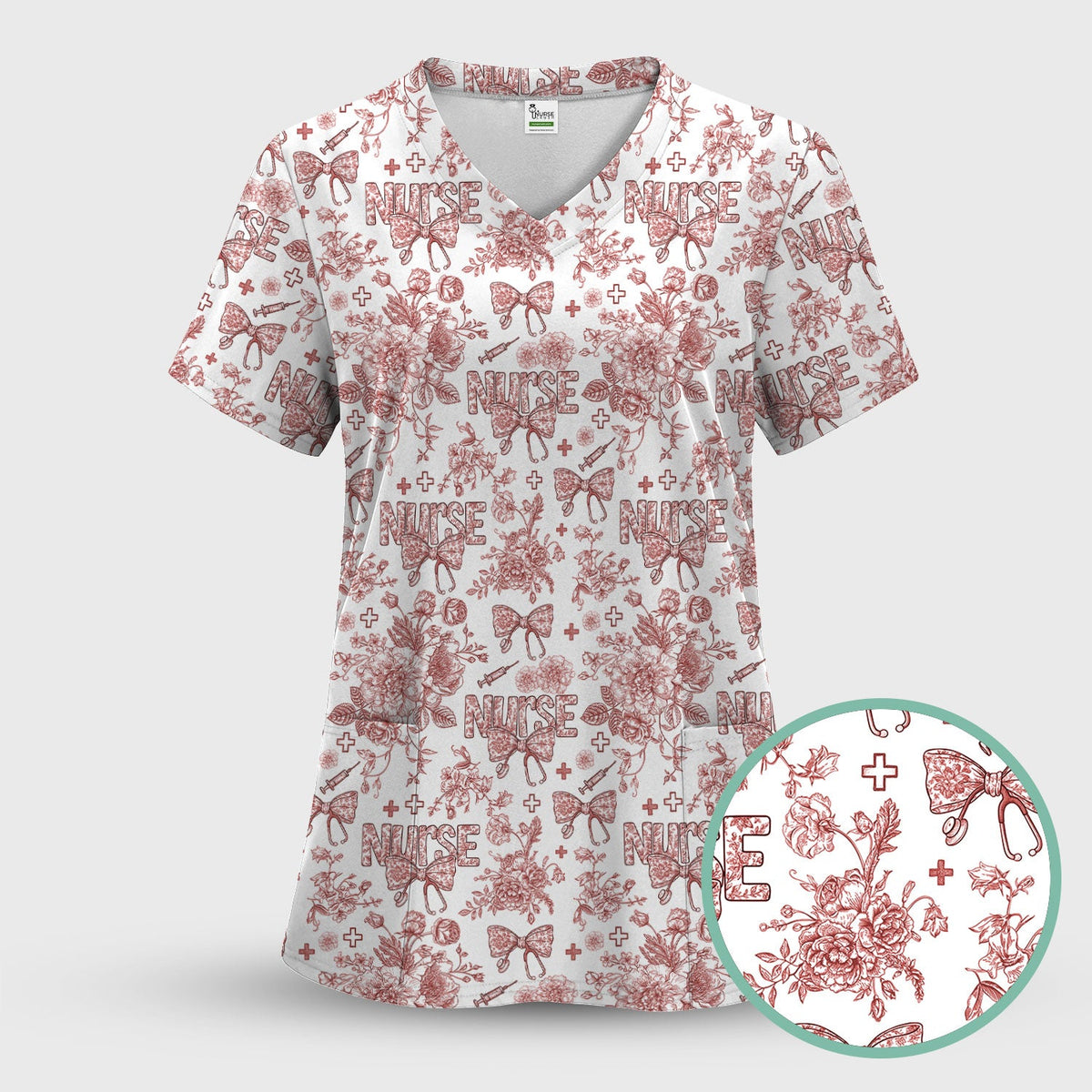 Toile De Jouy Floral Nurse Scrub Set