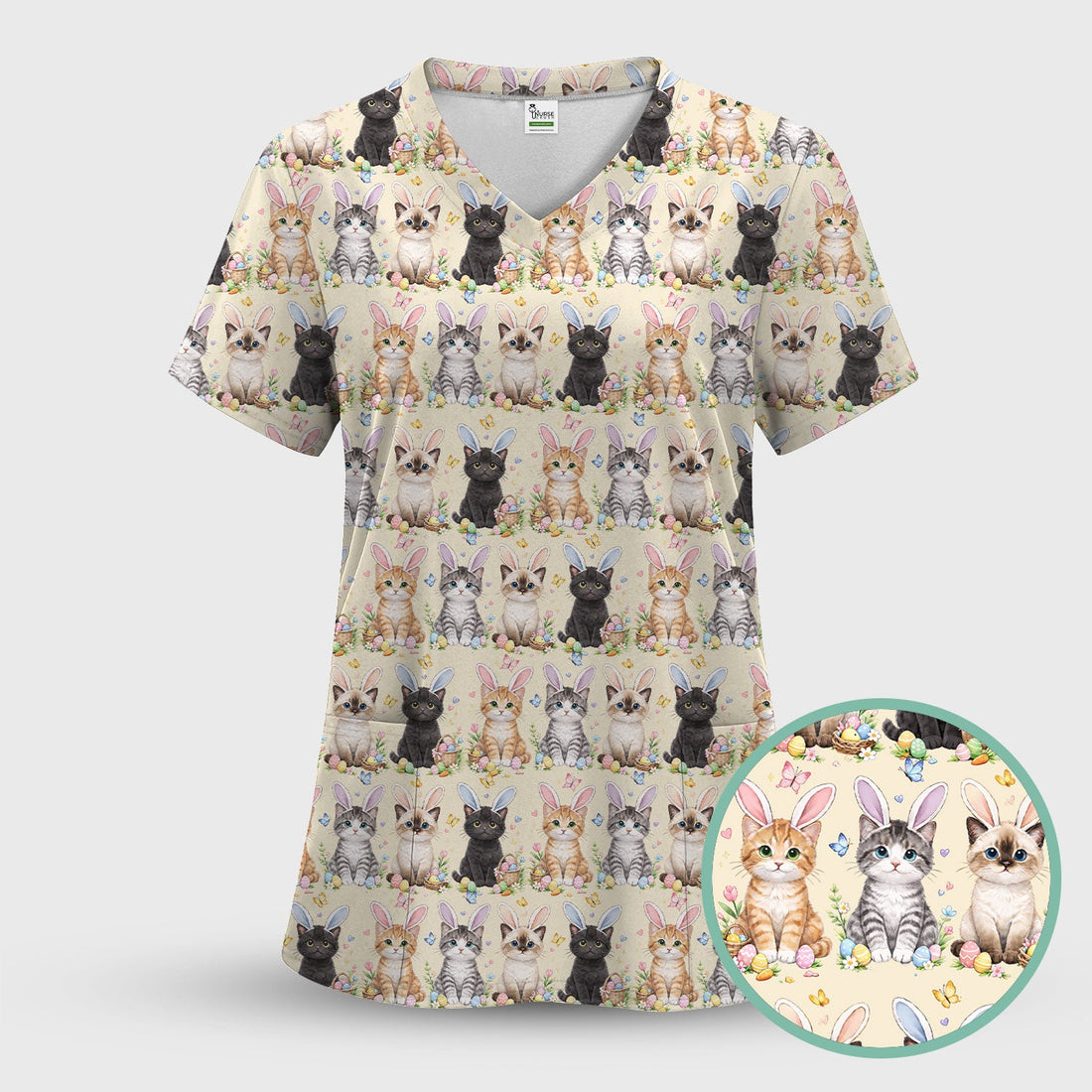 Kitten Bunny Ears Nurse Scrub Top - Easter Gift