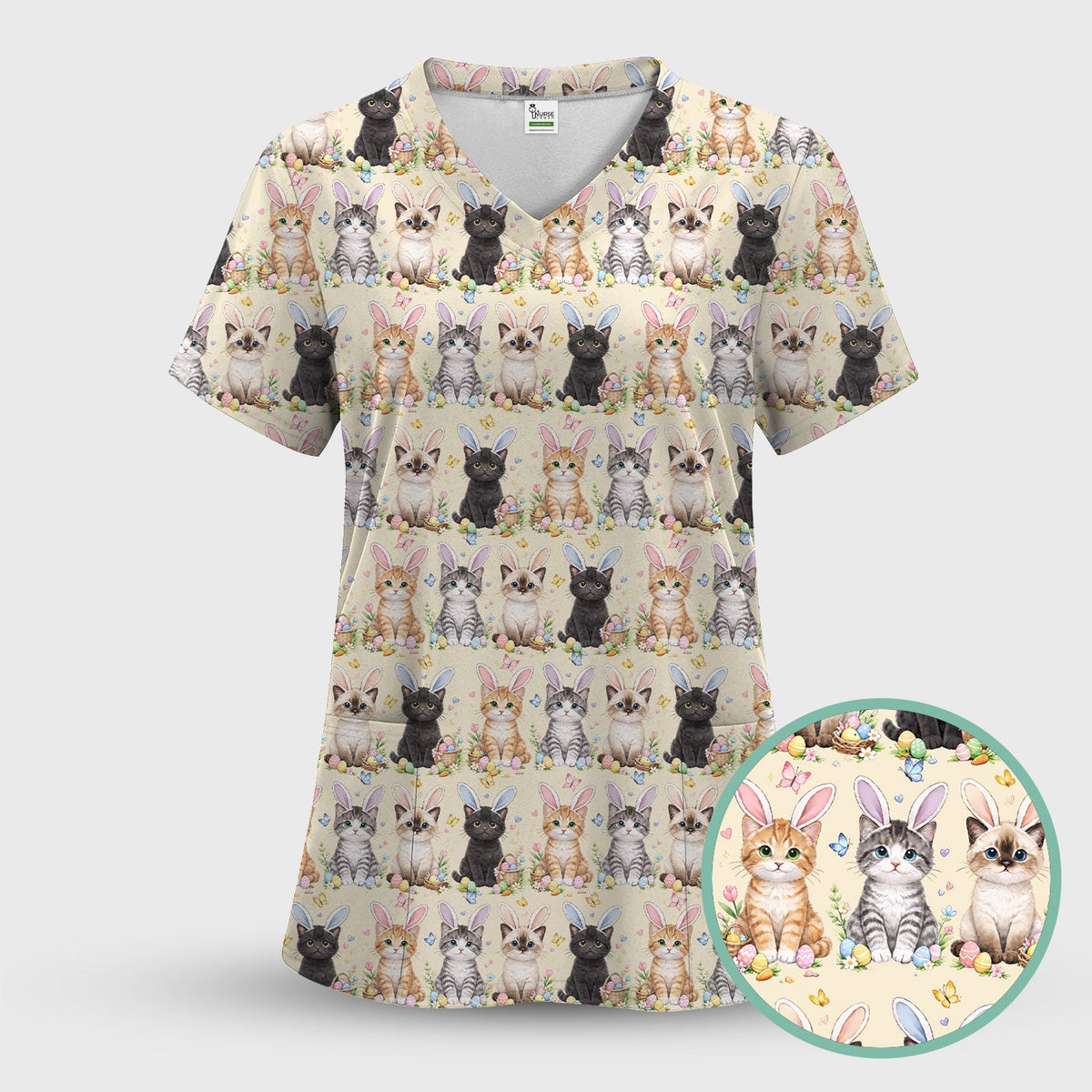 Kitten Bunny Ears Nurse Scrub Top - Easter Gift