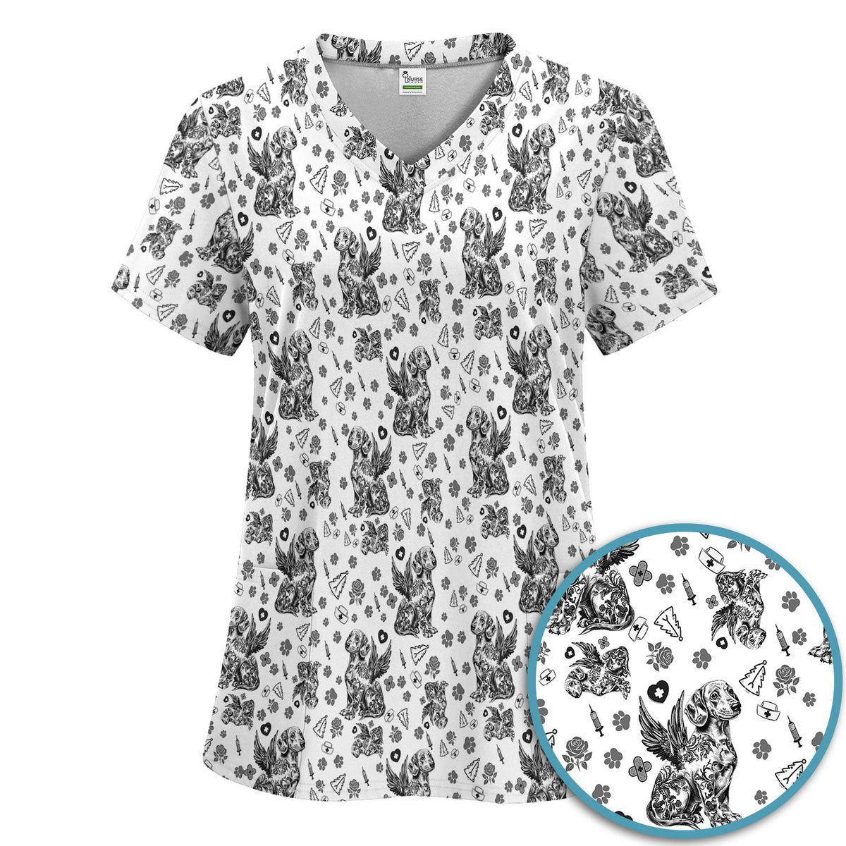 Toile De Jouy Dachshund Angel Nurse Scrub Set