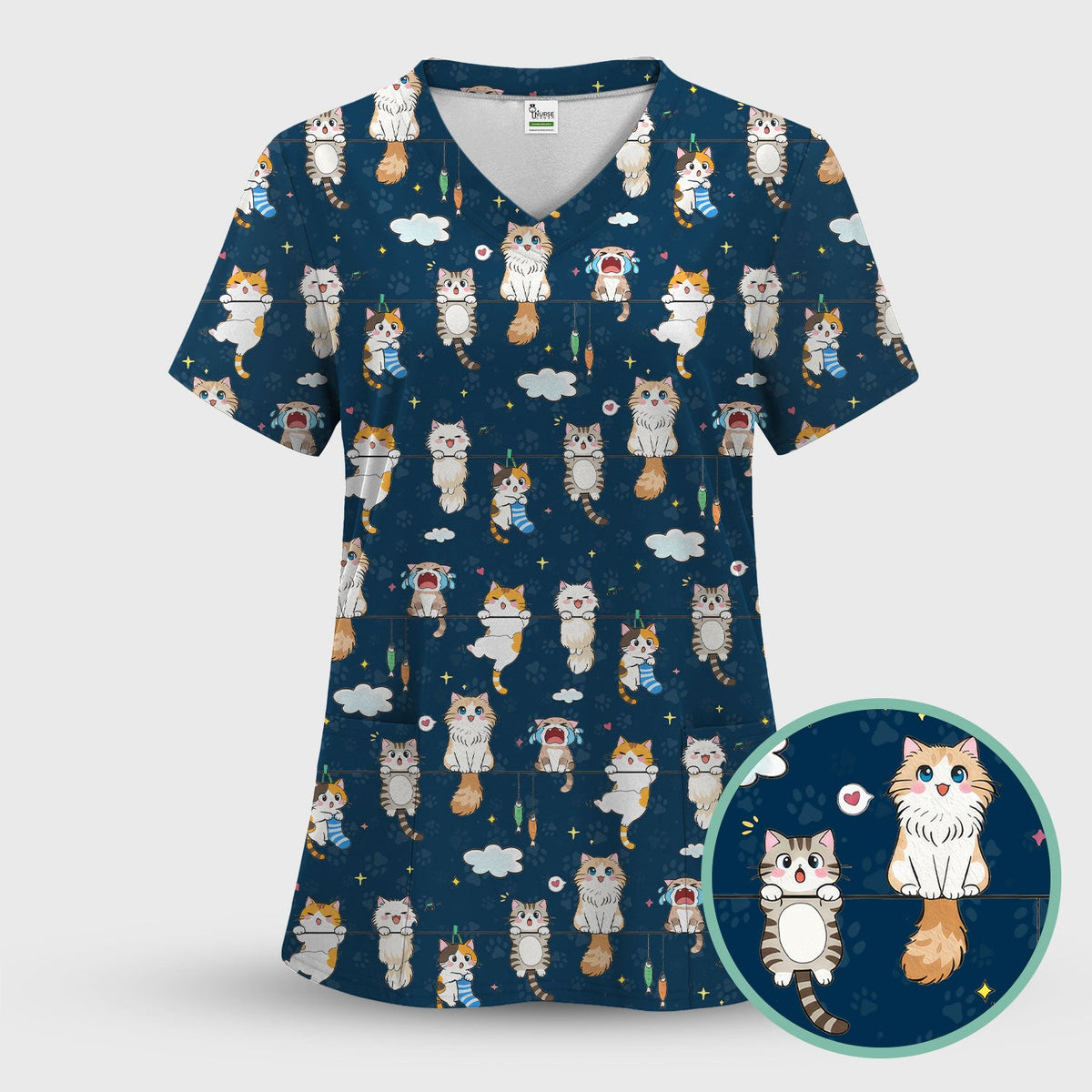 Cats With Cute Expressions Nurse Scrub Top