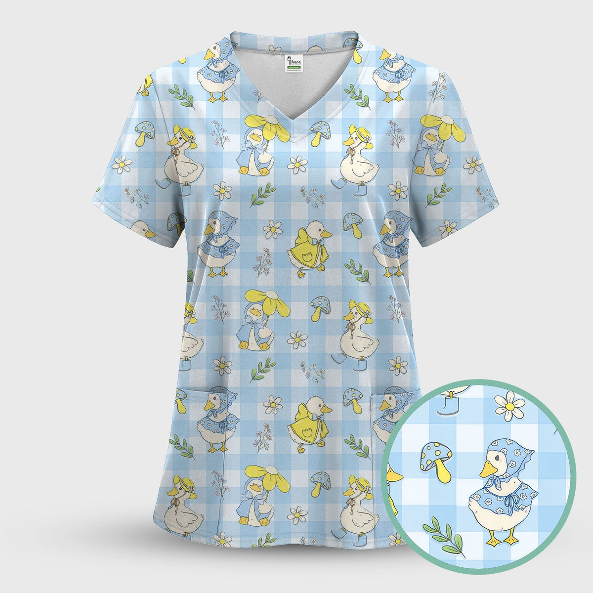 Duck Outfit Gingham Nurse Scrub Top