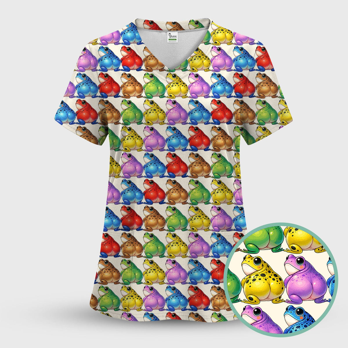 Colorful Frogs Nurse Scrub Top