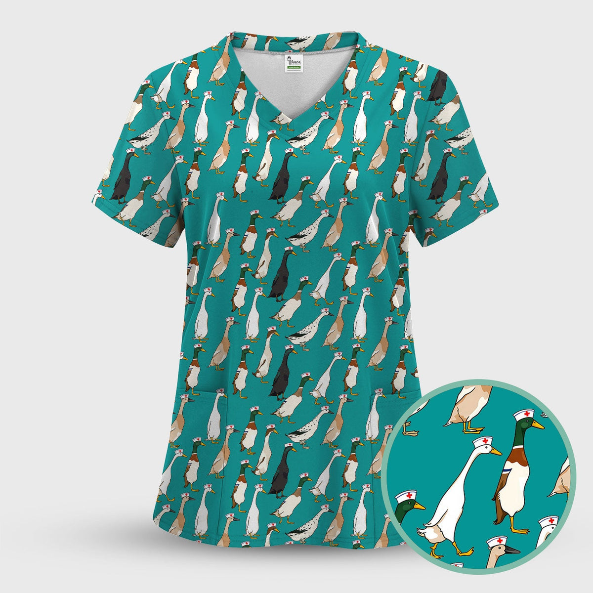 Duck Pattern Nurse Scrub Set