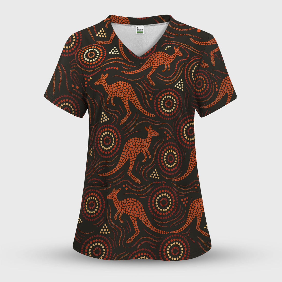 Australian Indigenous Medical Pattern Shirt, Aboriginal Dot Art Kangaroo Nurse Scrub Top,  Breathable Fabrics Nursing Uniform