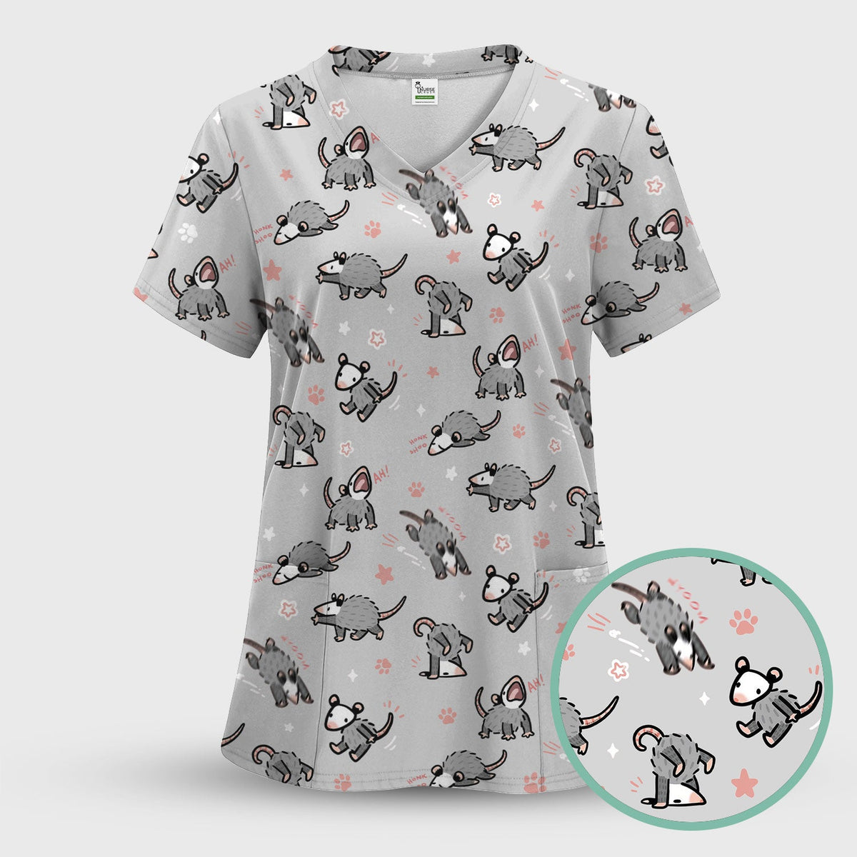 Cartoon Opossum Nurse Scrub Top