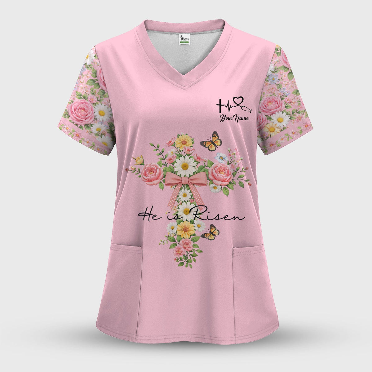 Personalized Easter Nurse He Is Risen Scrub Top