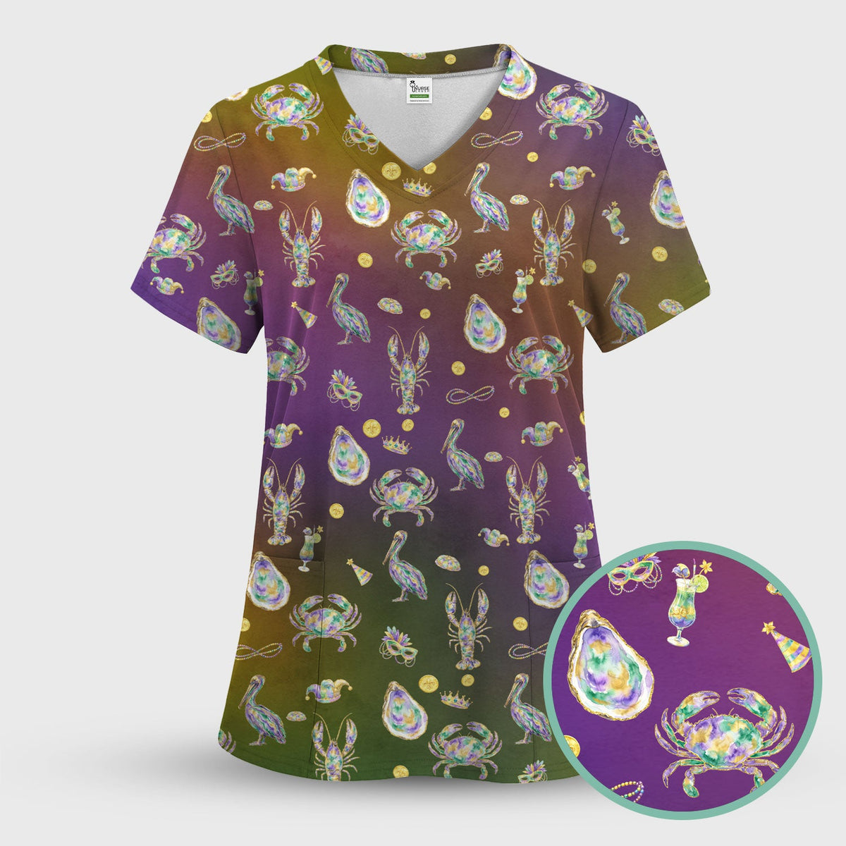 Mardi Gras Seafood Nurse Scrub Set