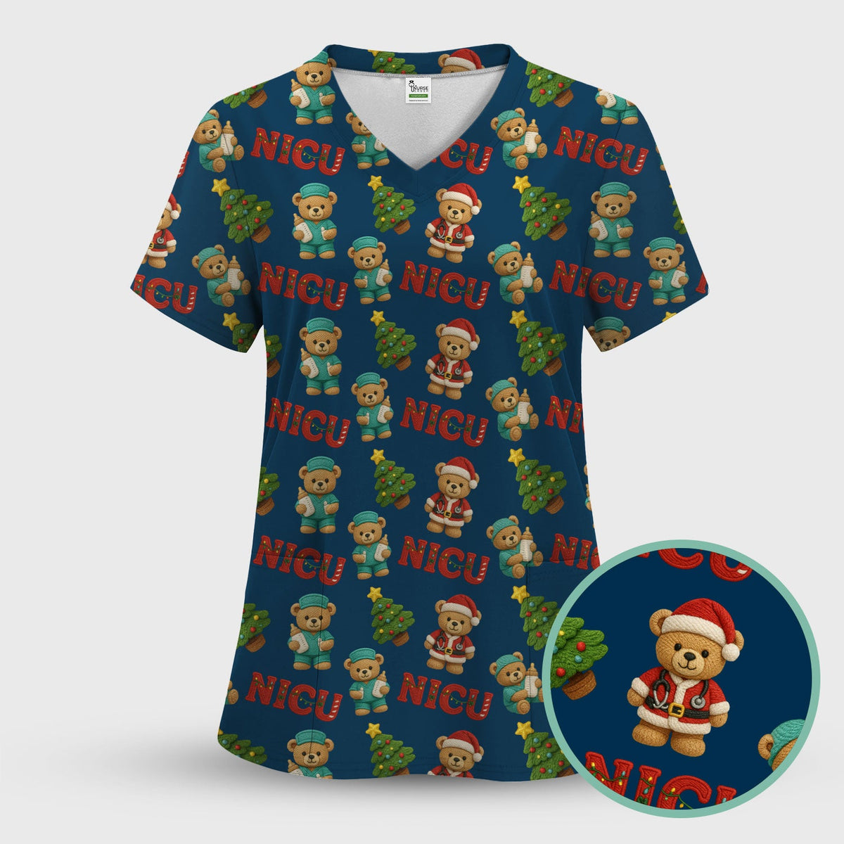 NICU Nurse Teddy Bear Scrub Top - Christmas Gift