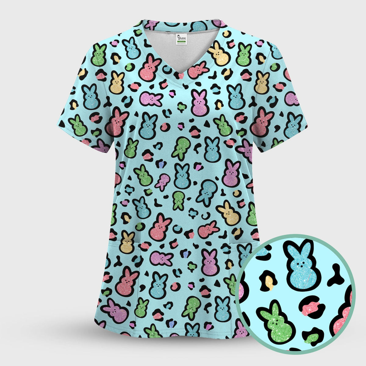 Pastel Bunny Nurse Scrub Top