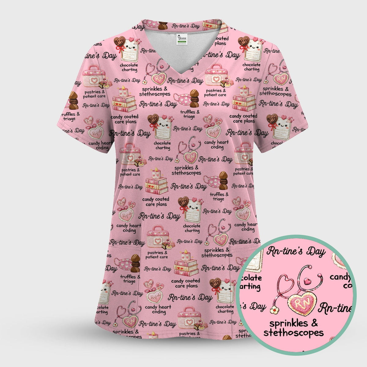 RN Sweets Valentine Stethoscope Nurse Scrub Set