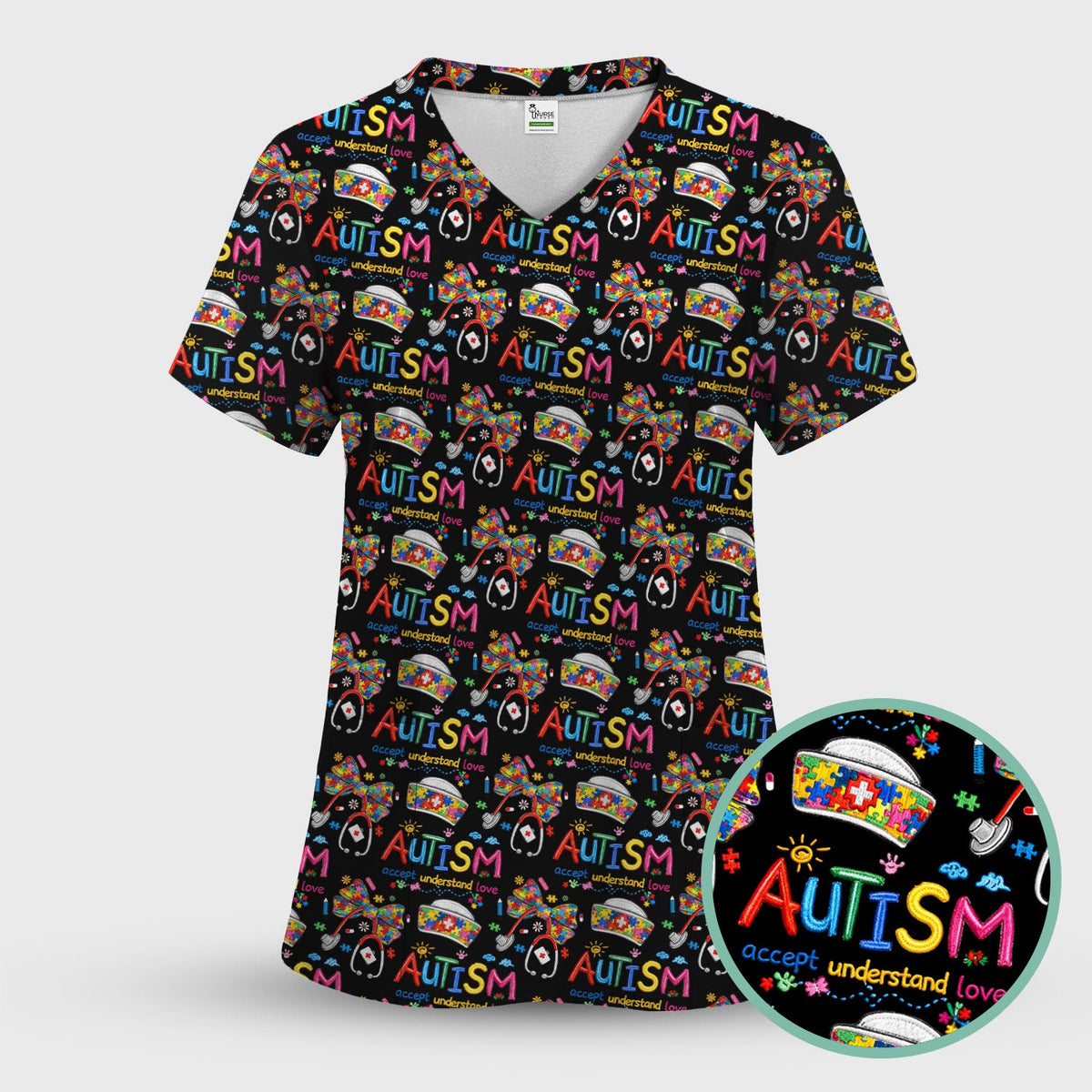 Autism Awareness Accept Understand Love Nurse Scrub Top