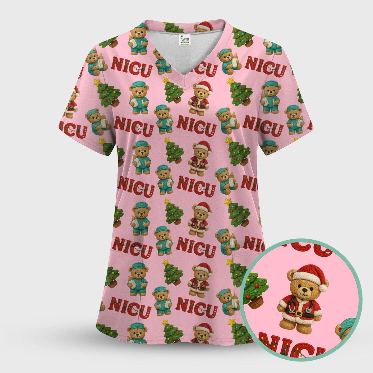 NICU Nurse Teddy Bear Scrub Top - Christmas Gift