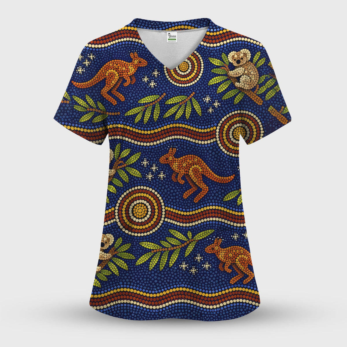 Australian Aboriginal Dot Art Kangaroo Koala Nurse Scrub Top