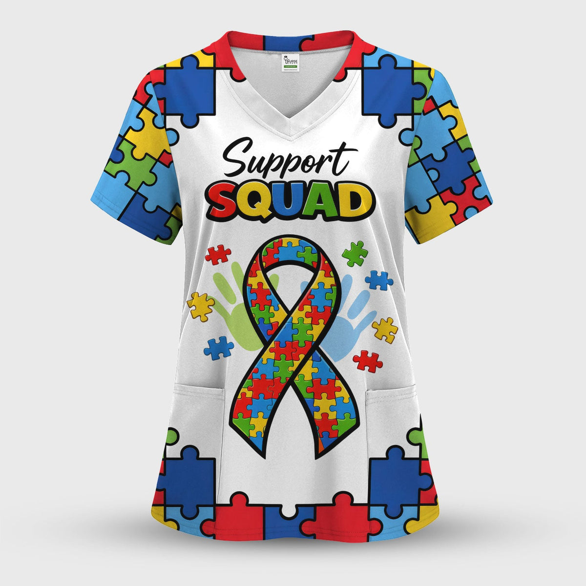 Autism Support Squad Puzzle Ribbon Nurse Scrub Set