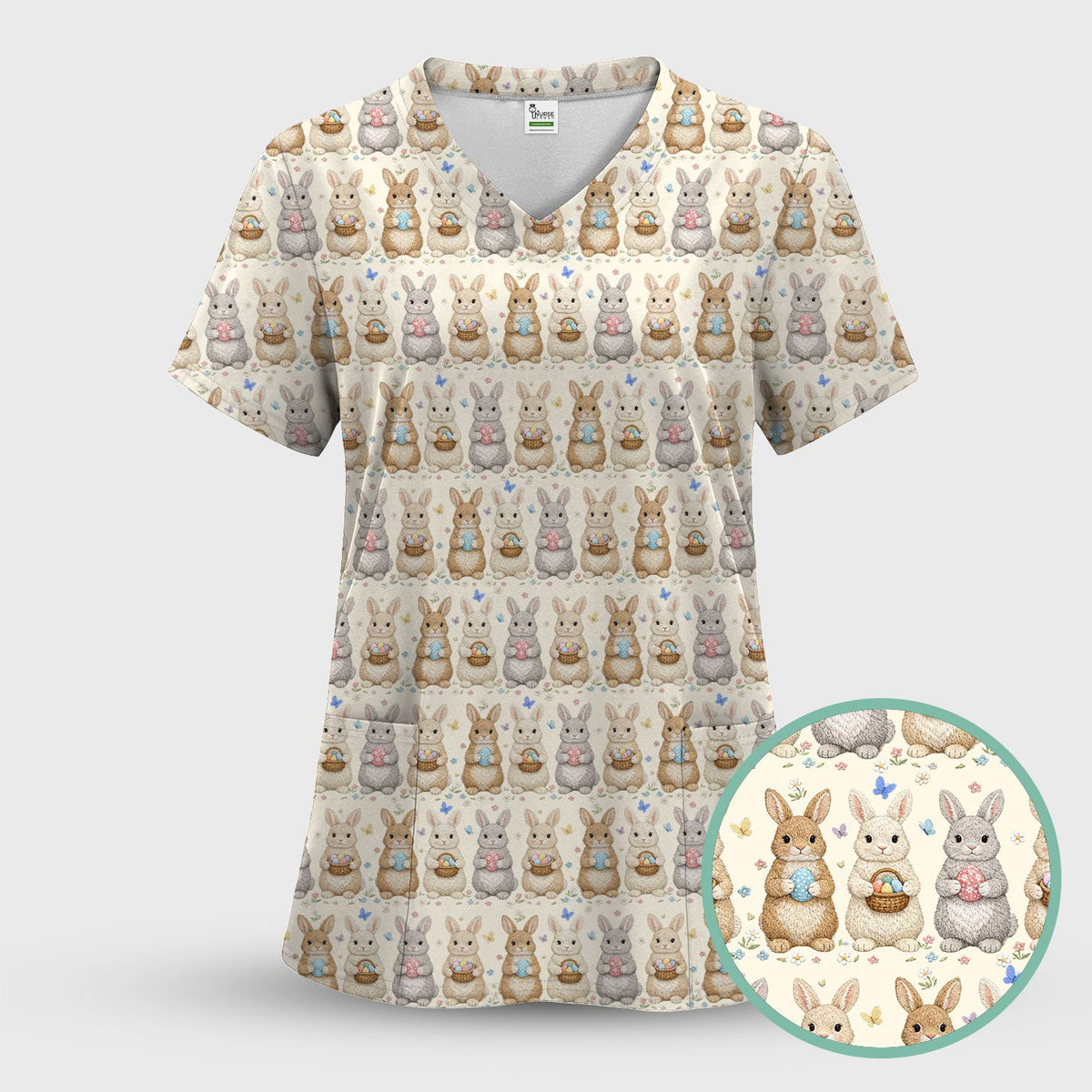 Bunny Basket Pastel Nurse Scrub Set - Easter Gift