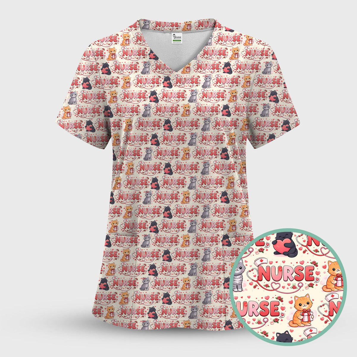 Cat Heart Nurse Scrub Set - Valentines Day Gift