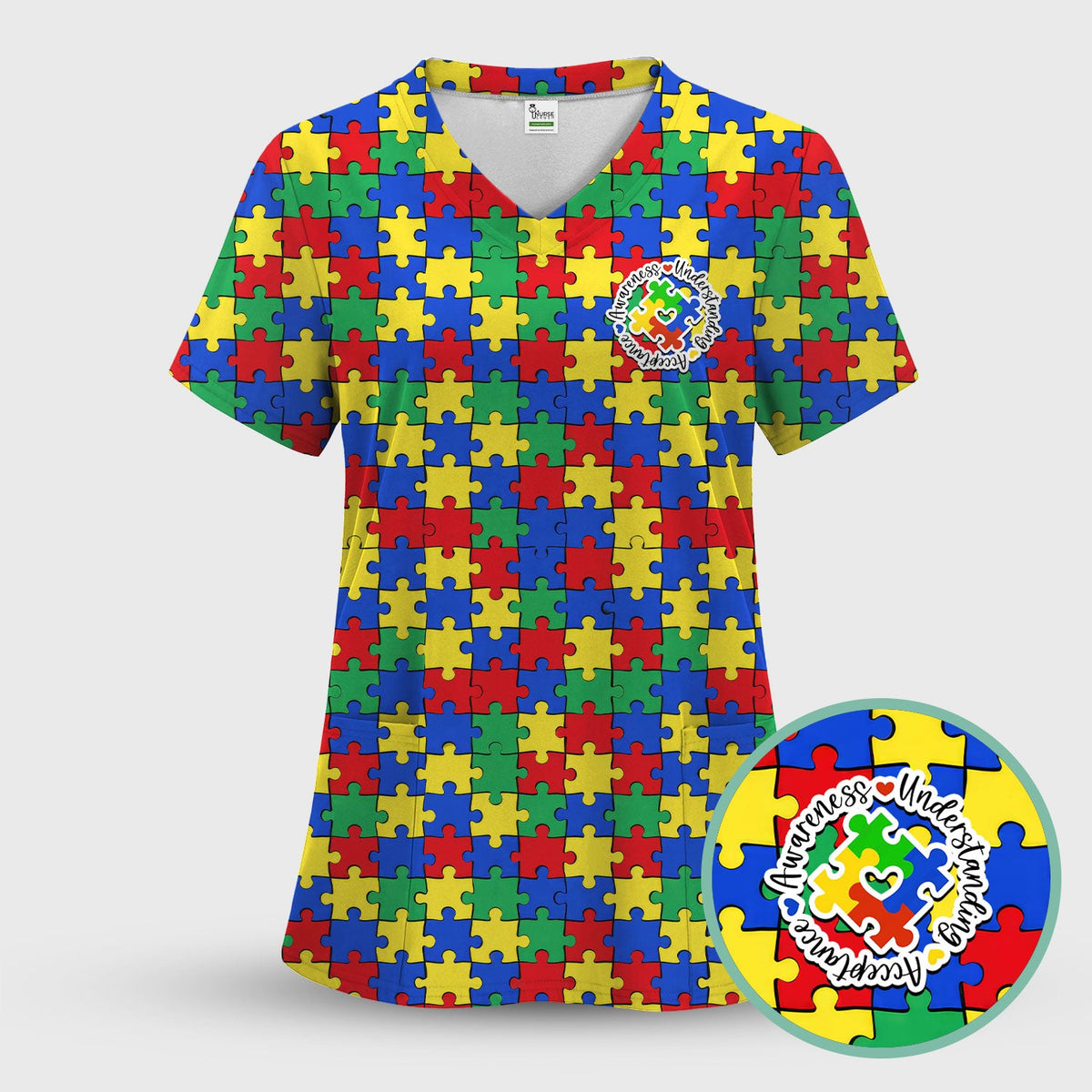 Autism Awareness Puzzle Nurse Scrub Set