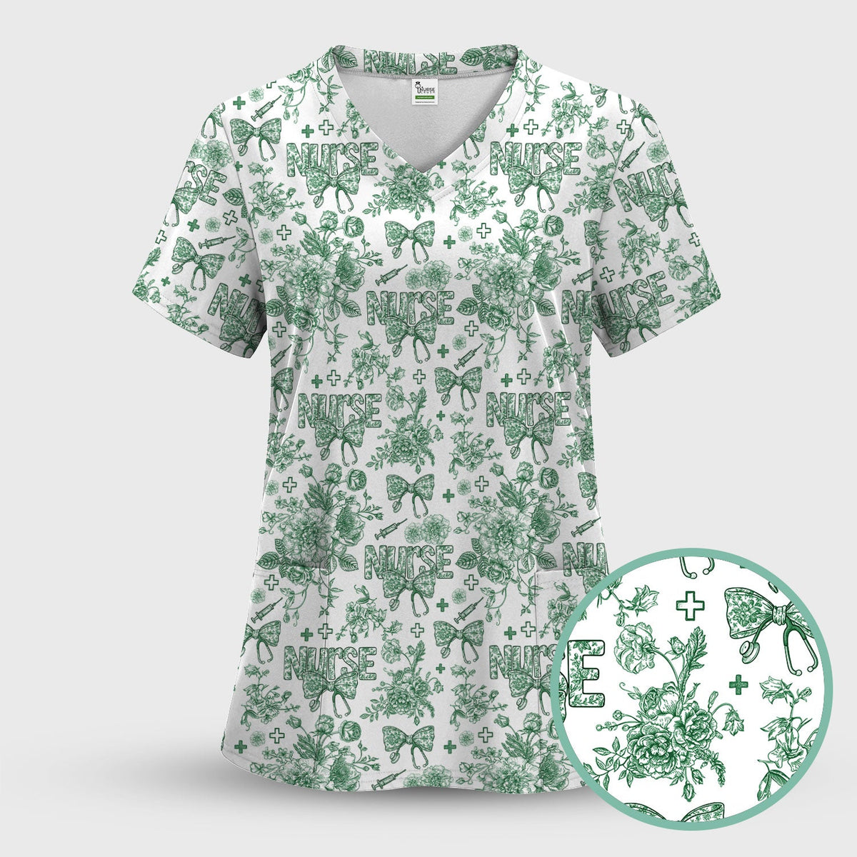 Toile De Jouy Floral Nurse Scrub Set