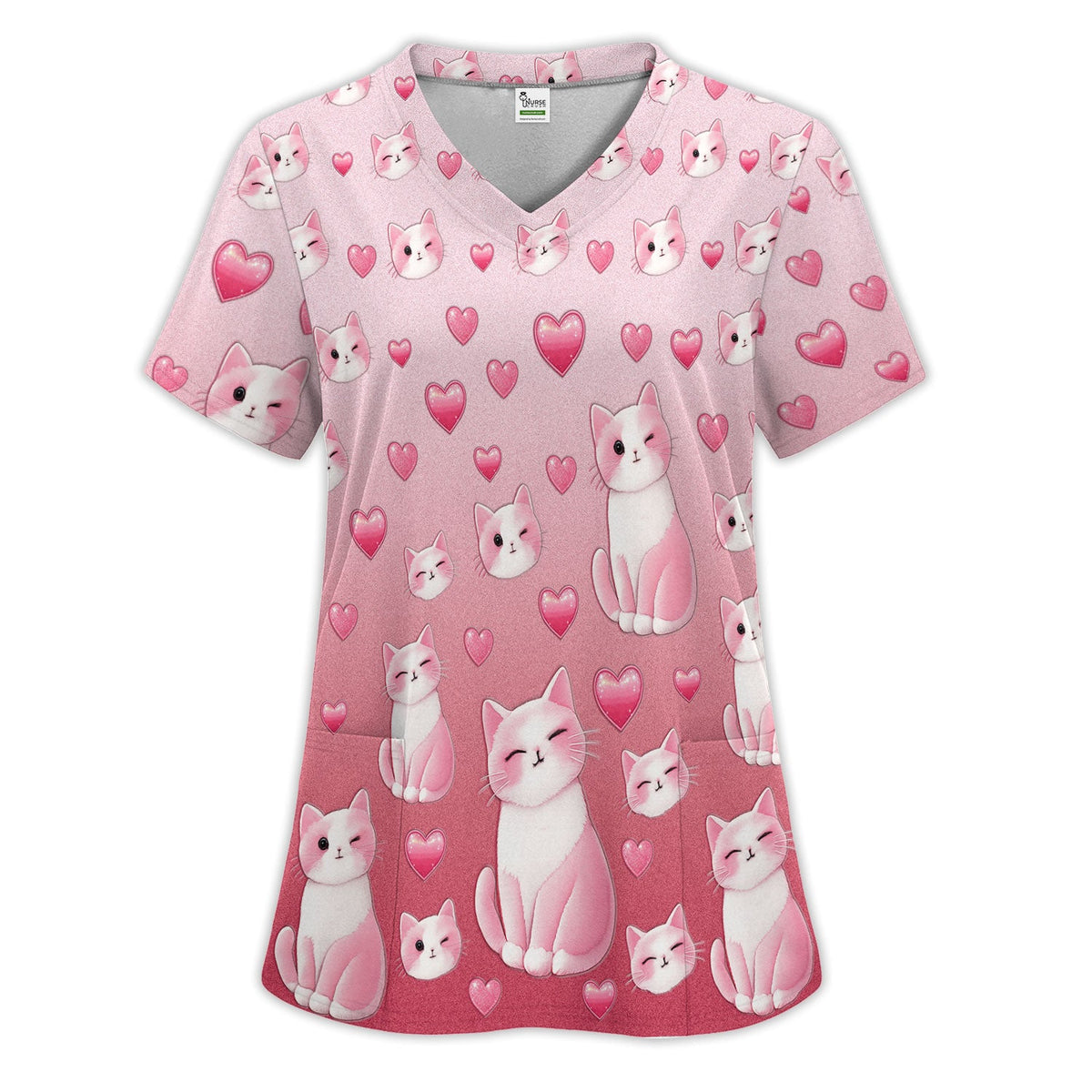 Valentine Cat Heart Nurse Scrub Set