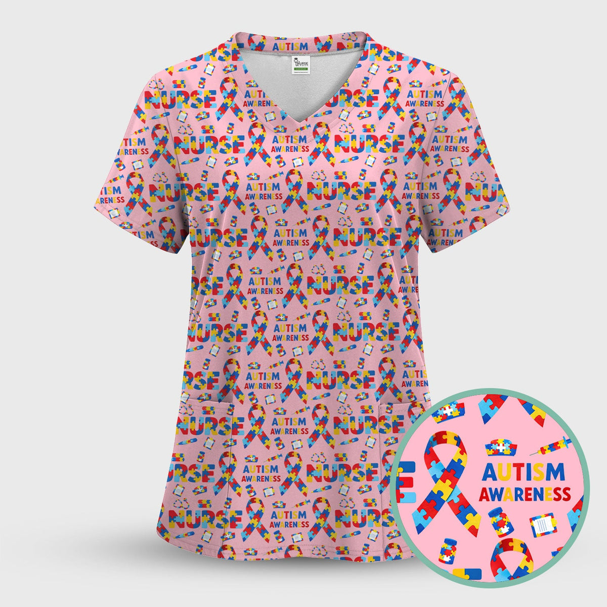 Autism Awareness Puzzle Ribbon Nurse Scrub Set